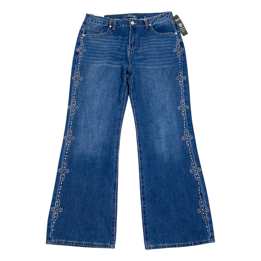 Cali 1850 Embellished Blue Wide-Leg Women Jeans, NEW Size 13/31